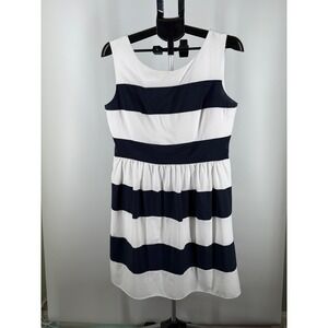 Dressbarn Womens Navy Blue White Striped Fit Flare Sleeveless Sun Dress Size 12